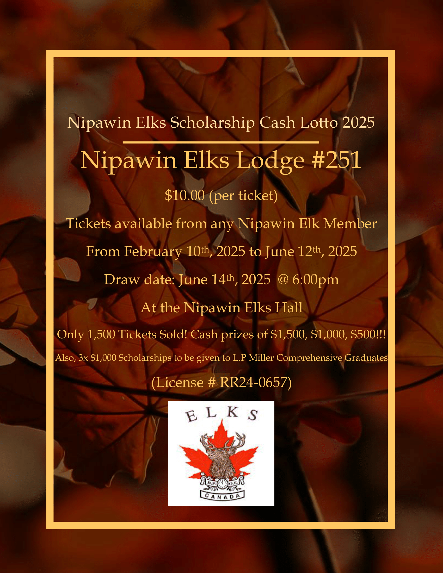 Nipawin Elks Scholarship Cash Lotto 2025